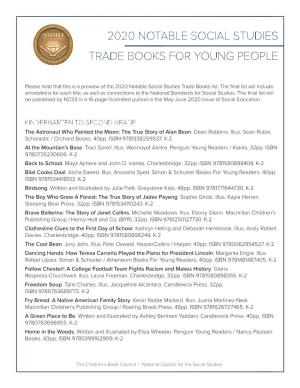 Trade Books for Young People 2020 Notable Social Studies
