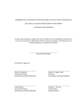 Distribution and Population Dynamics of the Asian Cockroach