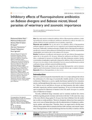 Inhibitory Effects of Fluoroquinolone Antibiotics on Babesia Divergens and Babesia Microti, Blood Parasites of Veterinary and Zoonotic Importance