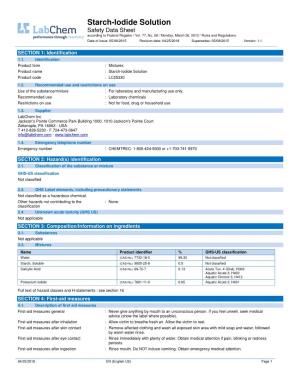 Starch-Iodide Solution Safety Data Sheet According to Federal Register / Vol