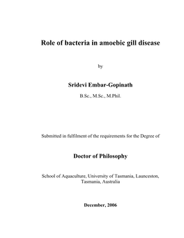 Role of Bacteria in Amoebic Gill Disease
