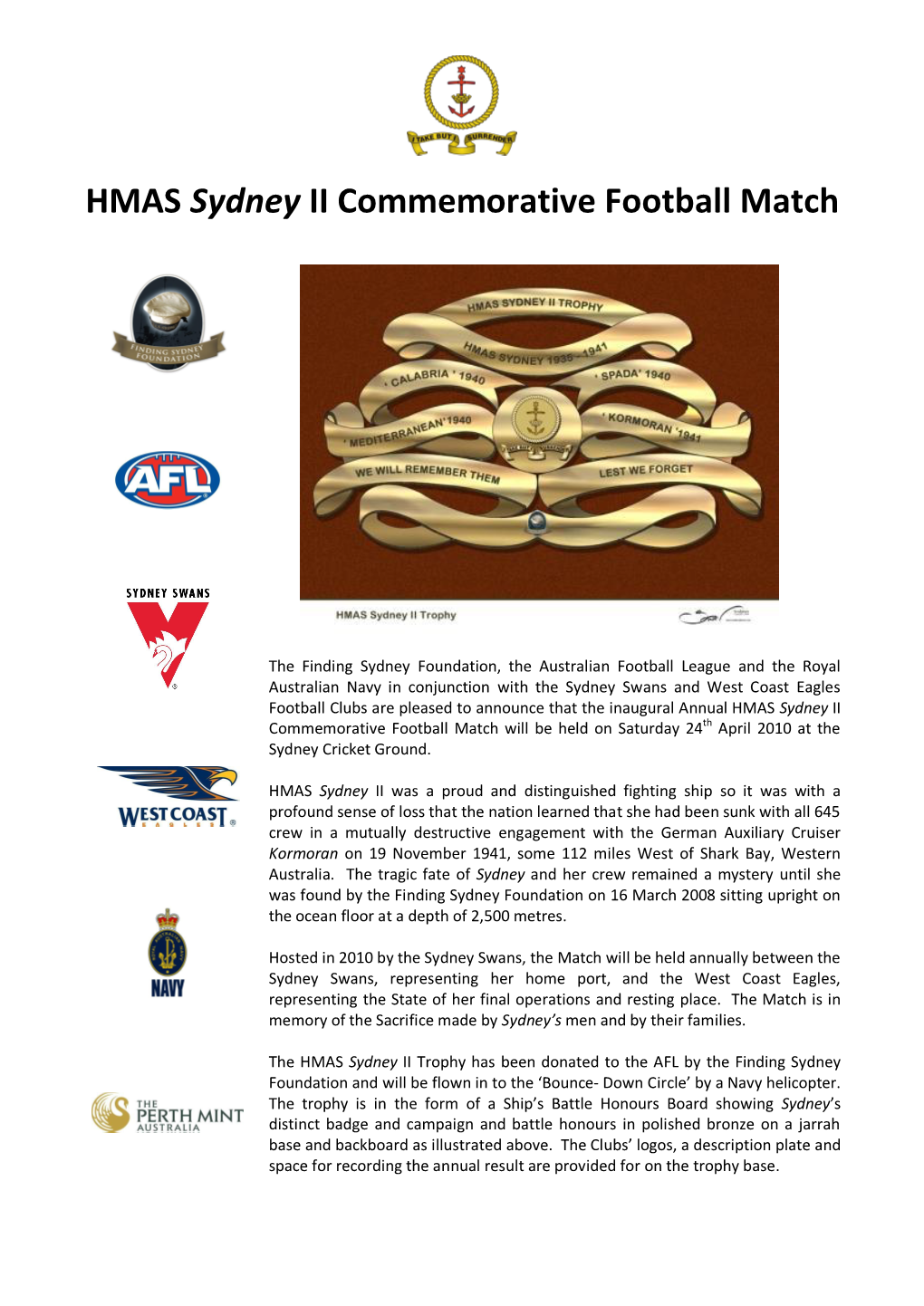 HMAS Sydney II Commemorative Football Match