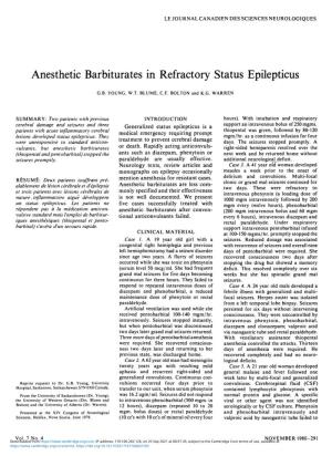 Anesthetic Barbiturates in Refractory Status Epilepticus