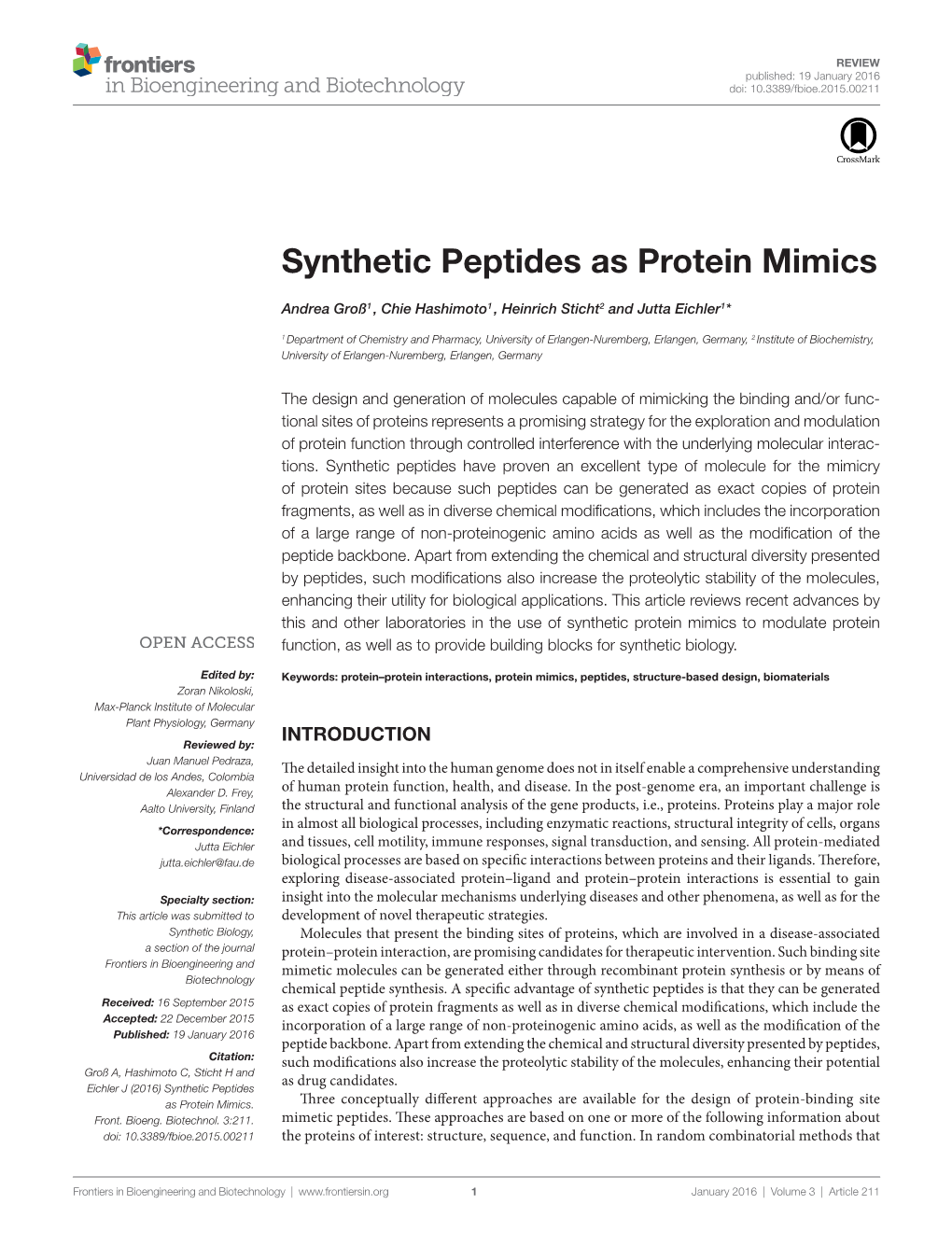 Synthetic Peptides As Protein Mimics