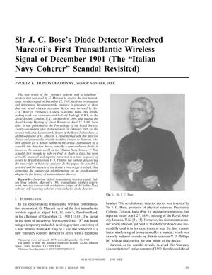 Sir J. C. Bose's Diode Detector Received Marconi's
