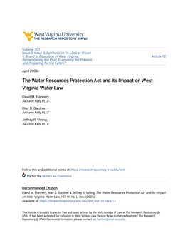 The Water Resources Protection Act and Its Impact on West Virginia Water Law
