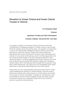 Reception to Korean Cinema and Korean Cultural Troupes in Chennai