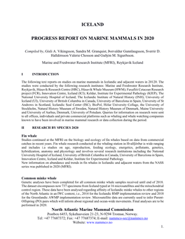 Iceland Progress Report on Marine Mammals in 2020