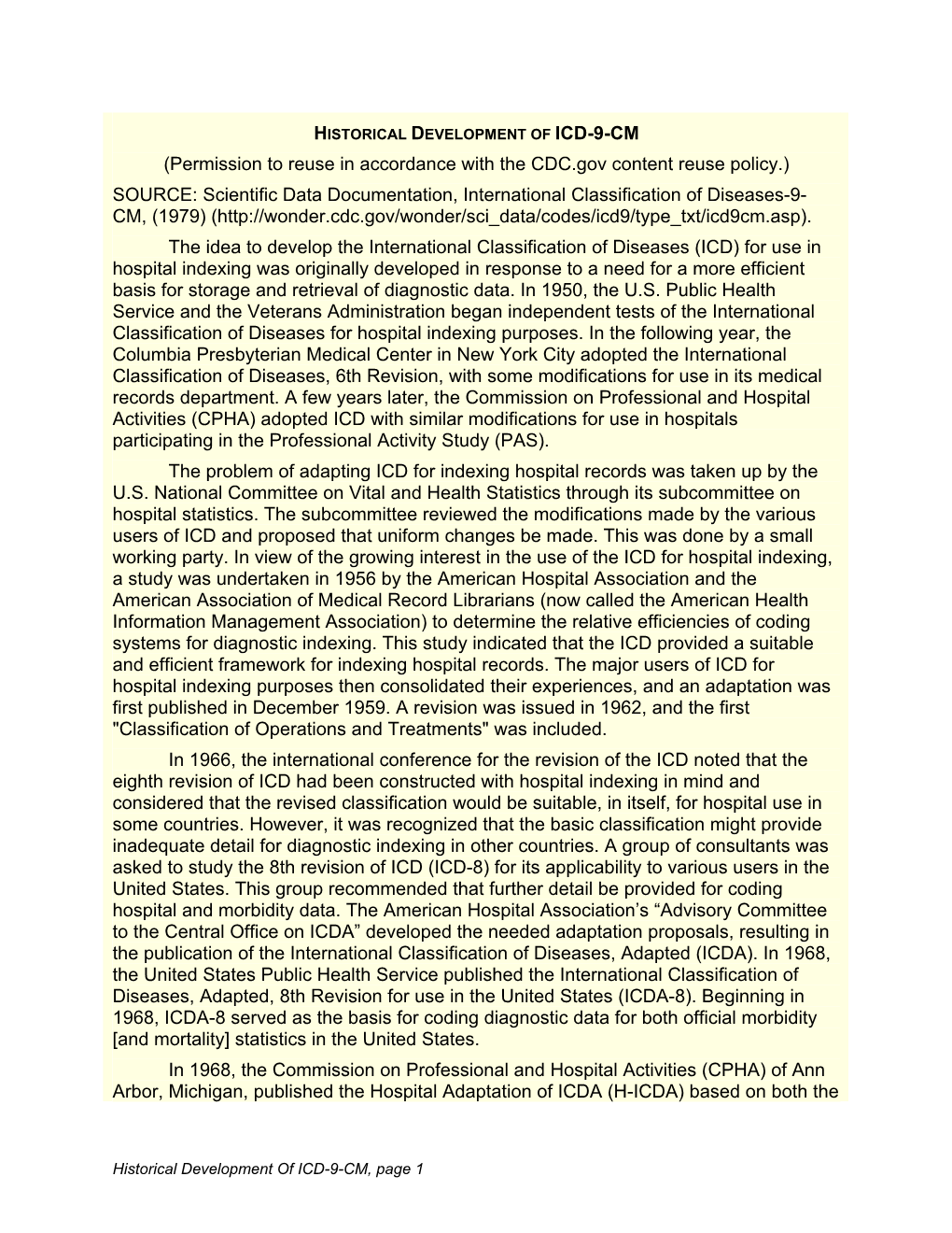 Historical Development of Icd-9-Cm