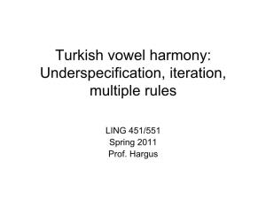 Turkish Vowel Harmony: Underspecification, Iteration, Multiple Rules