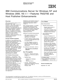 IBM Communications Server for Windows NT and Windows 2000, V6.1.1 — Features TN3270E and Host Publisher Enhancements