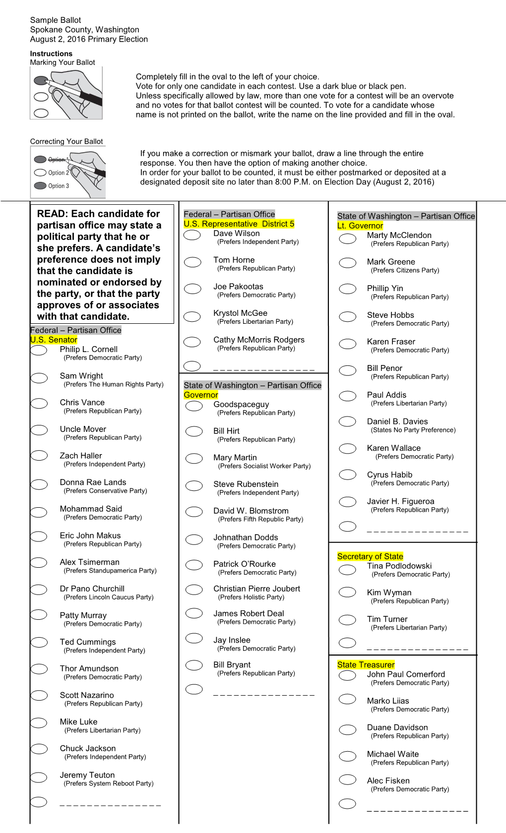 Sample Ballot Spokane County, Washington