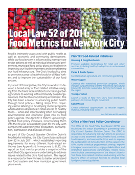 Local Law 52 of 2011: Food Metrics for New York City