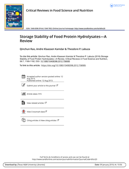 Storage Stability of Food Protein Hydrolysates—A Review