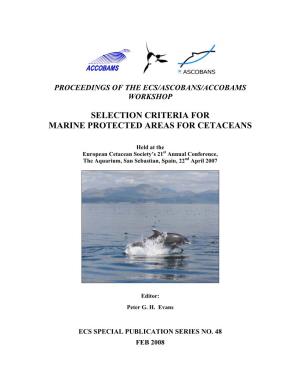(2008) Selection Criteria for Marine Protected Areas for Cetaceans
