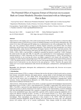 Detarium Microcarpum Bark on Certain Metabolic Disorders Associated with an Atherogenic Diet in Rats