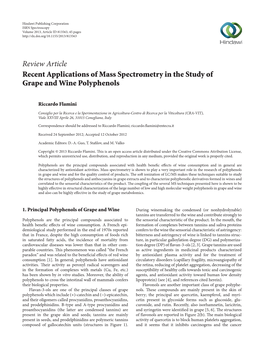 Review Article Recent Applications of Mass Spectrometry in the Study of Grape and Wine Polyphenols