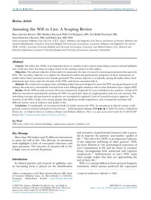 Assessing the Will to Live: a Scoping Review