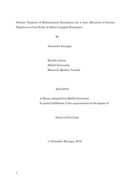 Unitary Taxation of Multinational Enterprises for a Just Allocation of Income: Nigeria As a Case Study of Africa’S Largest Economies