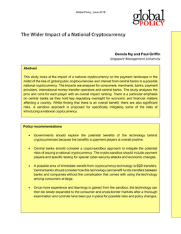 The Wider Impact of a National Cryptocurrency