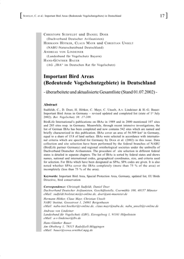 Important Bird Areas (Bedeutende Vogelschutzgebiete) in Deutschland 17 ]