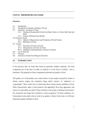 Unit 8: Properties of Food