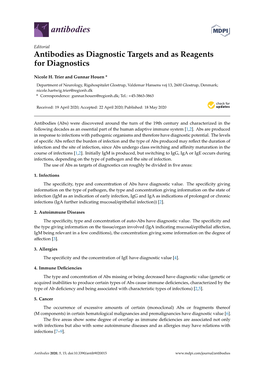 Antibodies As Diagnostic Targets and As Reagents for Diagnostics