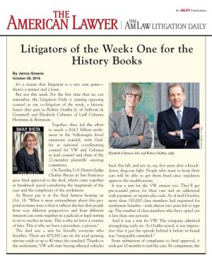 Litigators of the Week: One for the History Books