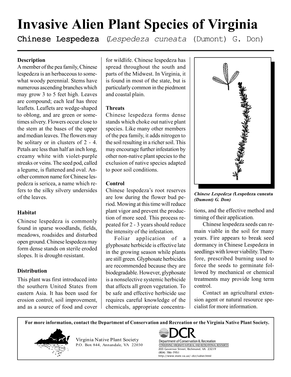 Invasive Alien Plant Species of Virginia Chinese Lespedeza (Lespedeza Cuneata (Dumont) G