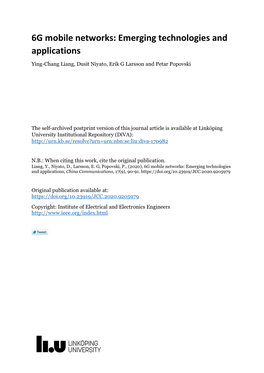 6G Mobile Networks: Emerging Technologies and Applications Ying-Chang Liang, Dusit Niyato, Erik G Larsson and Petar Popovski