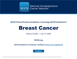 (NCCN) Breast Cancer Clinical Practice Guidelines