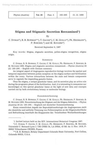 Stigma and Stigmatic Secretion Reexamined*) By