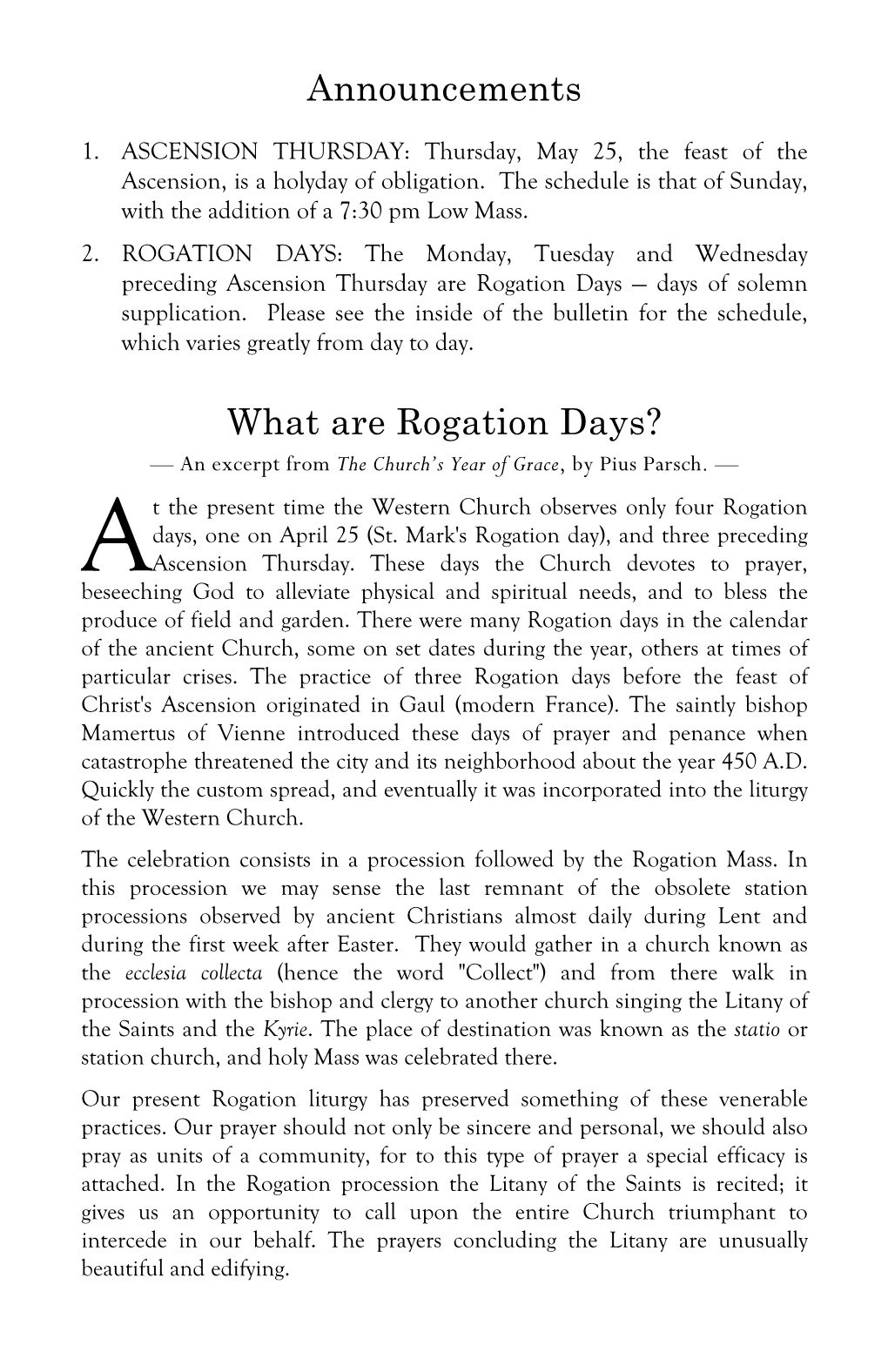 Announcements What Are Rogation Days?
