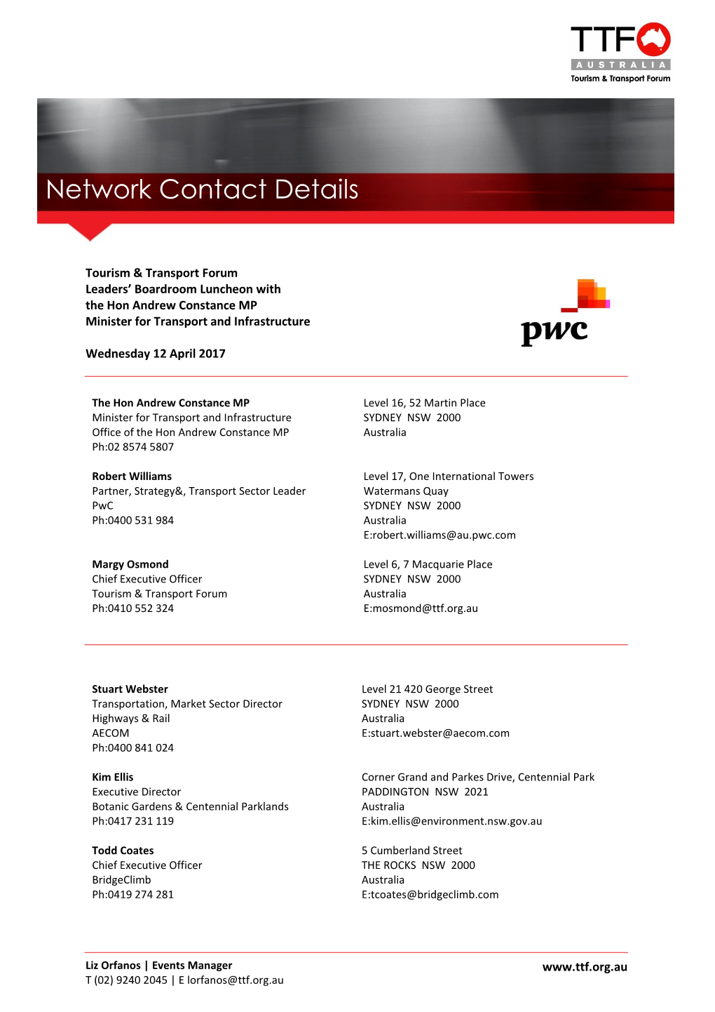 Network Contact Details