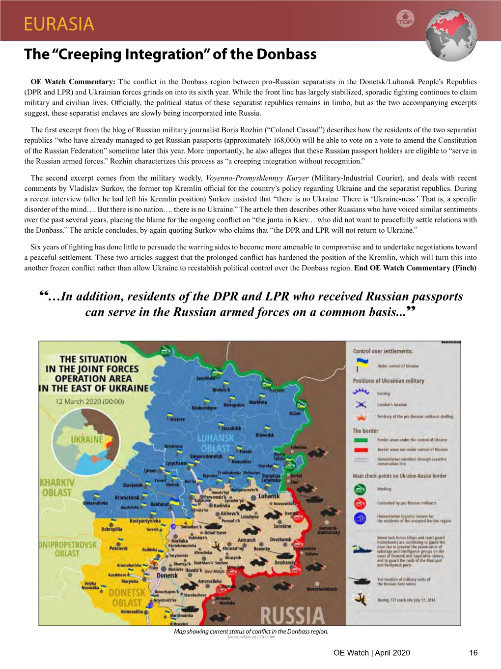 EURASIA the “Creeping Integration” of the Donbass