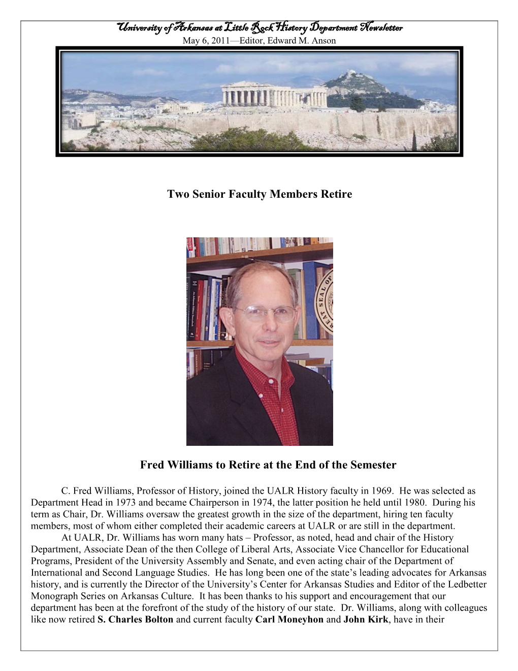 University of Arkansas at Little Rock History Department Newsletter Two