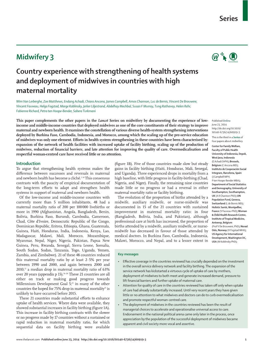 Midwifery 3 Country Experience with Strengthening of Health Systems and Deployment of Midwives in Countries with High Maternal Mortality