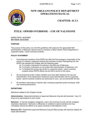 Opioid Overdose – Use of Naloxone