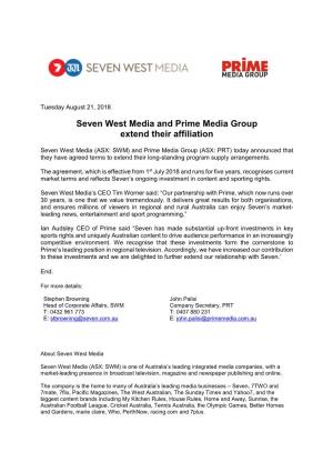Seven West Media and Prime Media Group Extend Their Affiliation