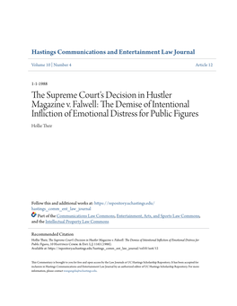 The Supreme Court's Decision in Hustler Magazine V. Falwell: the Demise of Intentional Infliction of Emotional Distress for Public Figures, 10 Hastings Comm