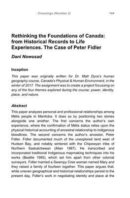 From Historical Records to Life Experiences. the Case of Peter Fidler Dani Nowosad