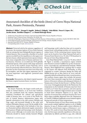 Annotated Checklist of the Birds (Aves) of Cerro Hoya National Park, Azuero Peninsula, Panamá