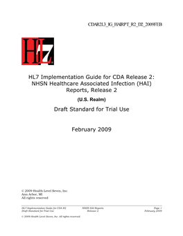 HL7 Implementation Guide for CDA Release 2: NHSN Healthcare Associated Infection (HAI) Reports, Release 2 (U.S