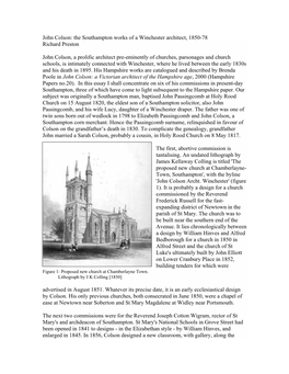 John Colson: the Southampton Works of a Winchester Architect, 1850-78 Richard Preston