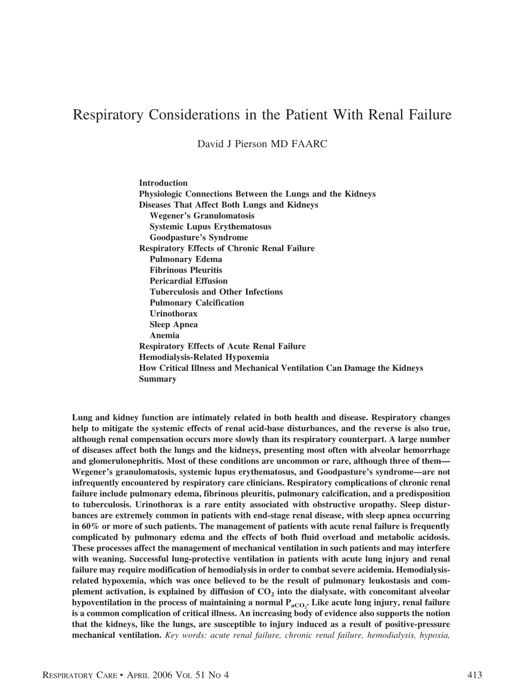 Respiratory Considerations in the Patient with Renal Failure