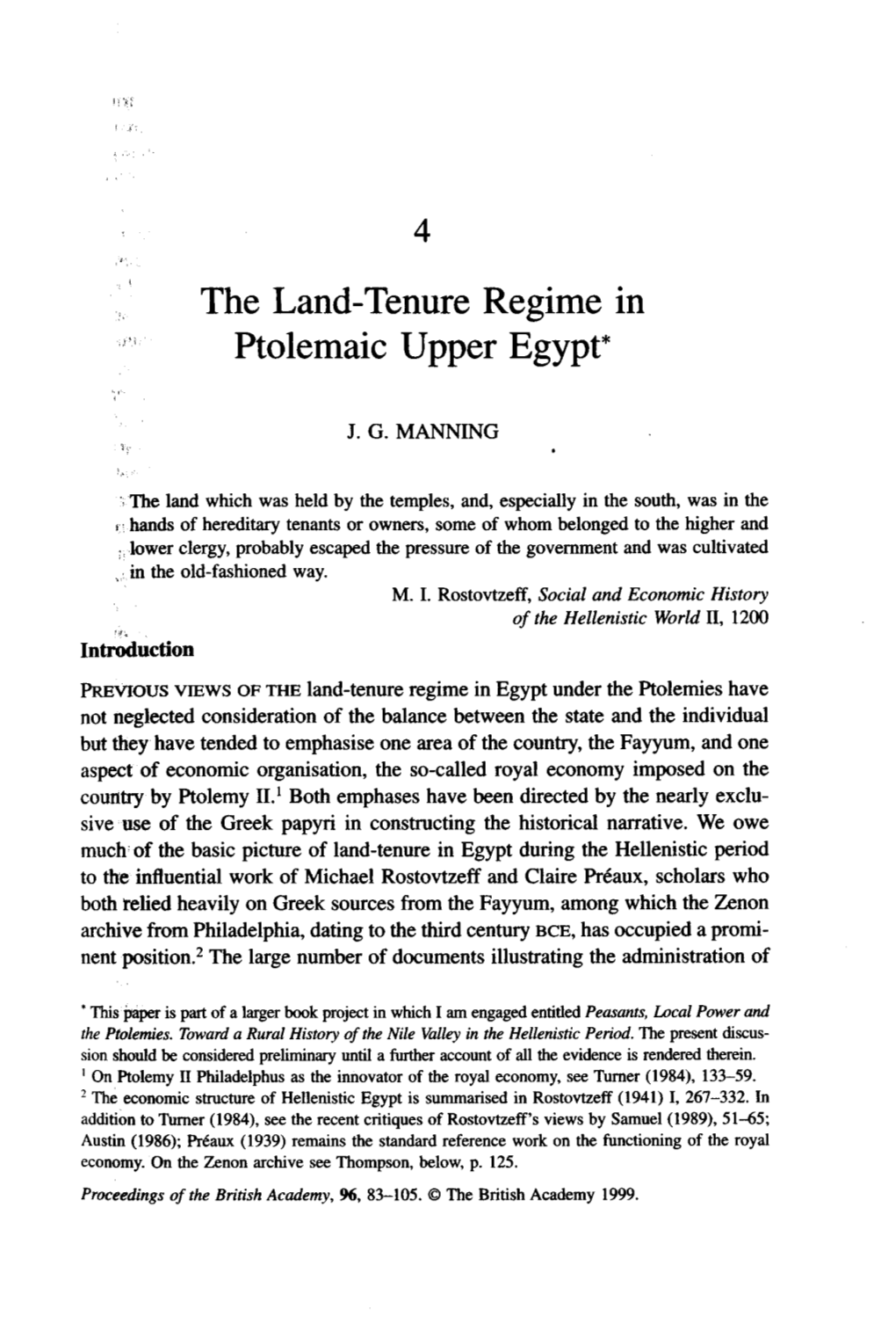 The Land-Tenure Regime in Ptolemaic Upper Egypt*