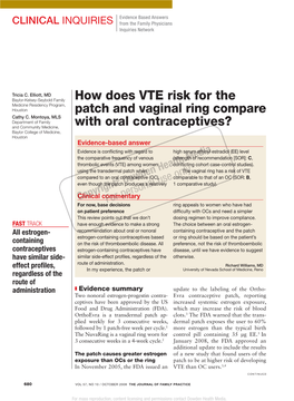 How Does VTE Risk for the Patch and Vaginal Ring Compare with Oral