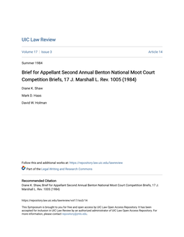 Brief for Appellant Second Annual Benton National Moot Court Competition Briefs, 17 J