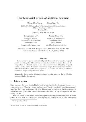 Combinatorial Proofs of Addition Formulas