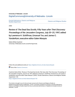 Review of the Dead Sea Scrolls, Fifty Years After Their Discovery: Proceedings of the Jerusalem Congress, July 20–25, 1997, Edited by Lawrence H